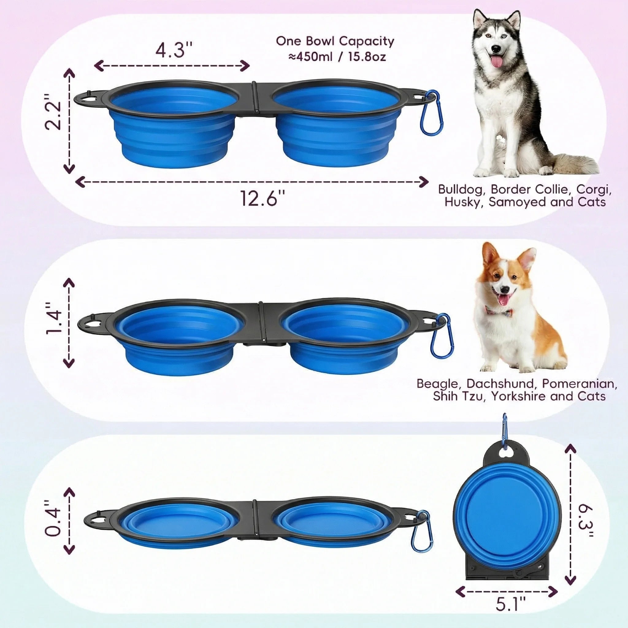 2-in-1 Collapsable Pet Bowls